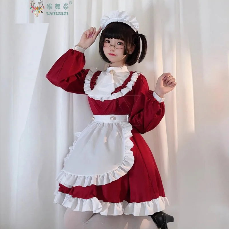

Japanese Sweet Cute Lolita Dress Maid Cosplay Costume Anime Royal Court Castle Uniform Carnival Party Fancy Clothing Stage Happy