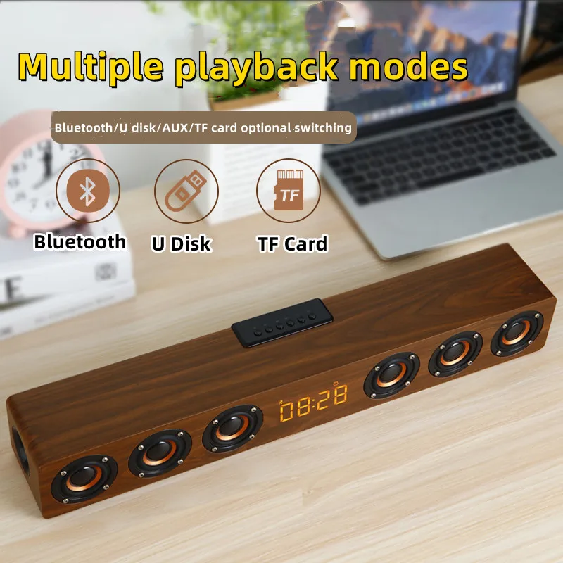 

Caixa De Som 6 Horns Bluetooth Speaker Computer WoodClock Alarm Wireless Desktop Audio Card U Disk Speaker High Power Soundbar