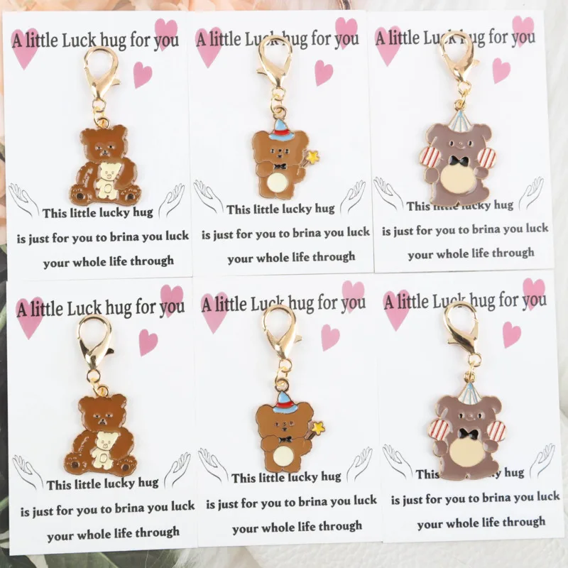 3/6pcs Cute Little Bear Keychain Set Belt“Here's a little lucky hug for you”Card  Actively support gifts A lucky gift for your b