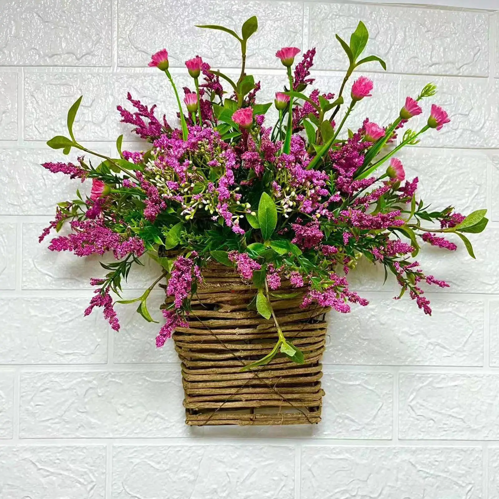 Hanging Basket Wreath Artificial Flower Wreath Floral Rustic Door Hanger Basket Wreath for Indoor Garden