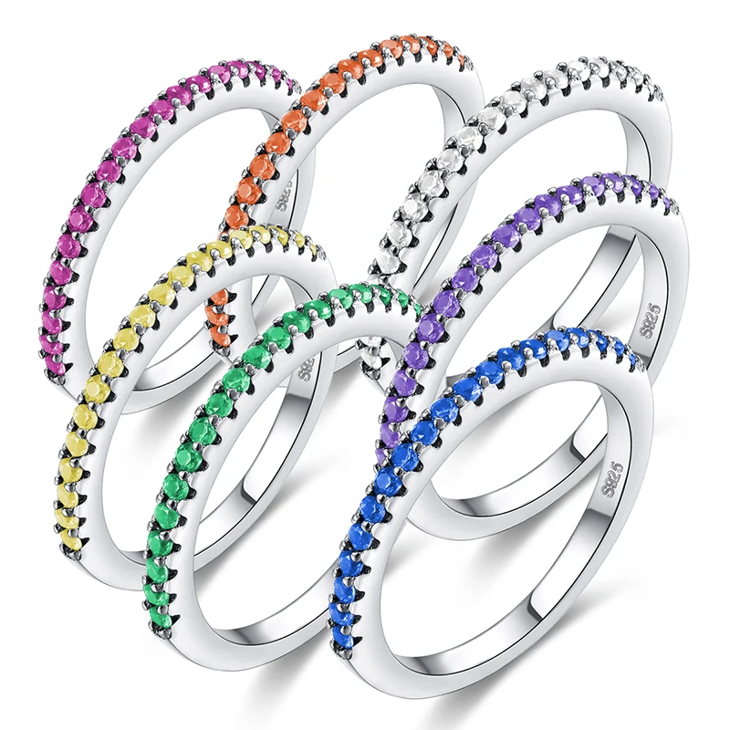LXOEN Colorful Simple Luxury Zirconia Engagement Ring with Silver Color Crystal Wedding Rings for Women Party Jewelry Anillos