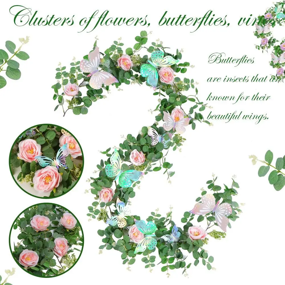 

Romantic Artificial Eucalyptus Leaf Vine Plastic Handmade Laser Butterfly Eucalyptus Vine Realistic Festival