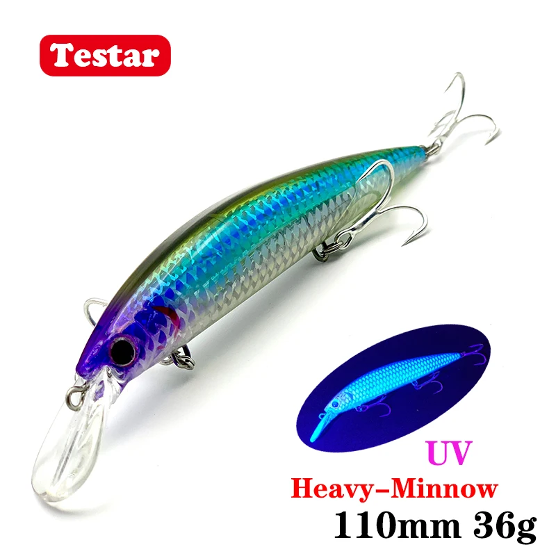 110mm 36g testar pesado afundando minnow isca uv fundição longa afundando jerkbait 110s artificial japão isca laser pesca iscas de pesca