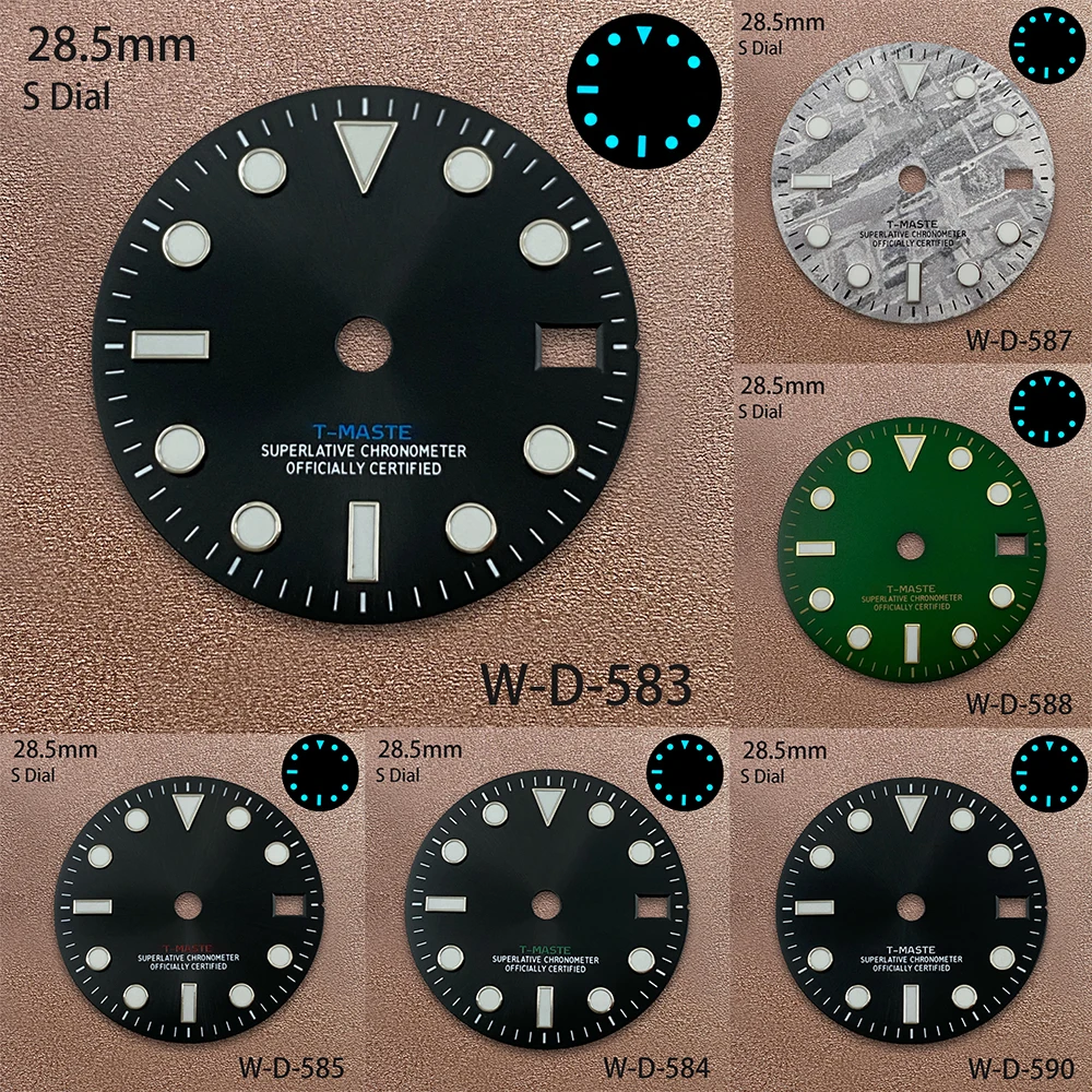 28.5mm S Logo GMT Meteorite Dial Suitable For NH34 Janpan Movement Ice Blue Luminous Quality Watch Modification Accessories