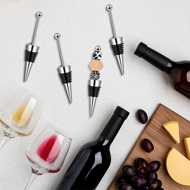 60Pcs Bar Beadable Wine Stopper Plug Alloy DIY Beaded Whisky Bottle Stoppers