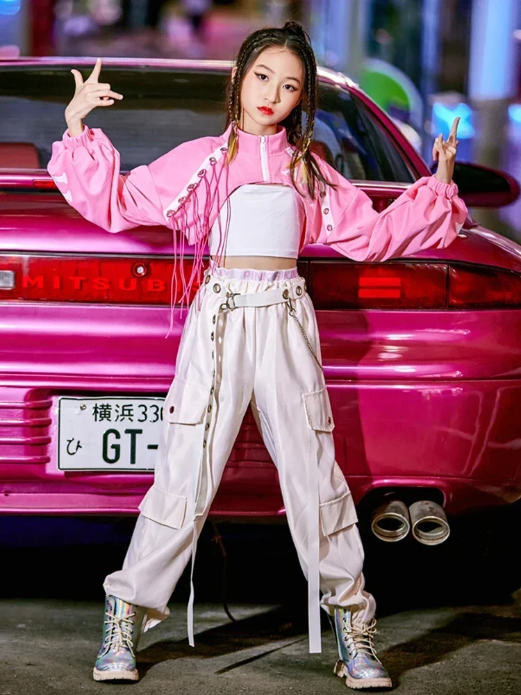 الوردي شارع الرقص المرحلة زي عيد الأطفال الجاز Dancewear مهرجان الملابس Kpop الزي الفتيات الهيب هوب الرقص الملابس