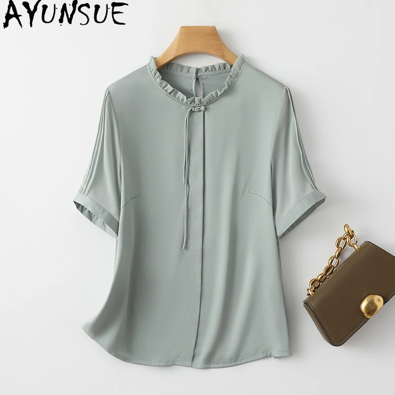 

AYUNSUE 92% Natural Mulberry Silk Shirt Women New Chinese Womens Summer Clothes Tassels Short Sleeved Tops 2024 Топ Женский