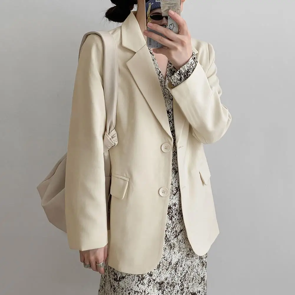 Chaqueta de traje versátil para mujer, abrigo elegante con solapa, bolsillos con solapa, prendas de vestir de negocios, estilo británico, blanco, Primavera