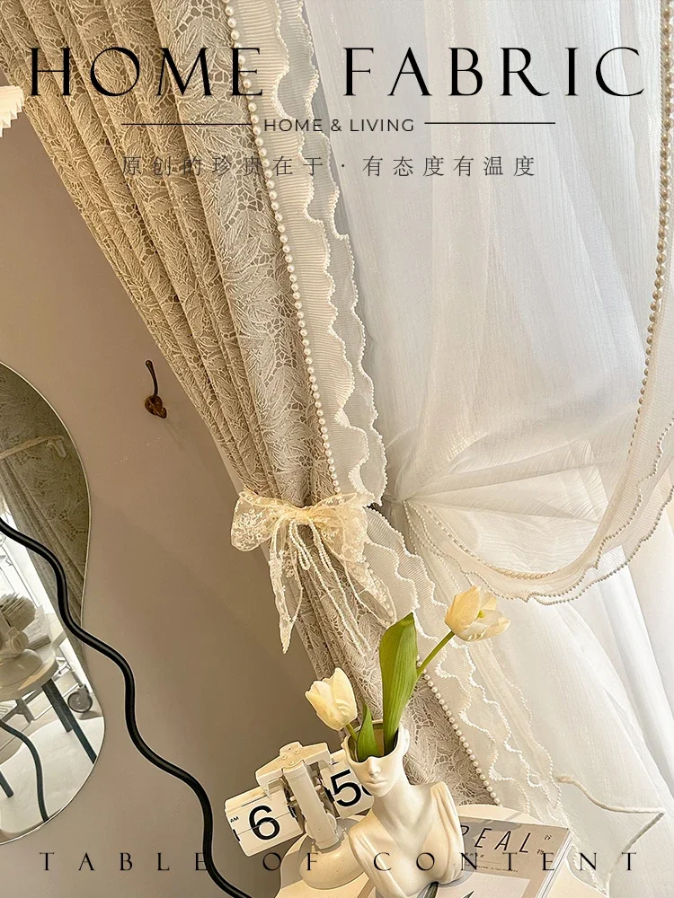 Custom Size French Romantic Classical Rococo Lace Fairy Retro Jacquard Small Fragrance Curtains for Living Dining Room Bedroom