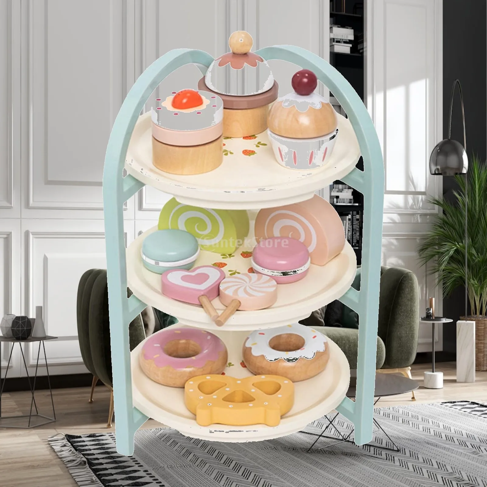 Wooden Pretend Play Dessert Cake Toys for Girls Tea Party Set Montessori Learning Kids Kitchen Accessories Interactive Game Role