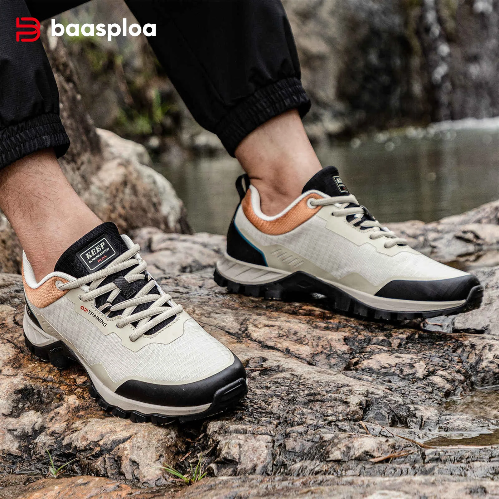 Baasploa Men Hiking Shoes Summer Outdoor Camping Resistant Non Slip Sneakers Male Casual Lace-Up Lightweight Waterproof Shoes