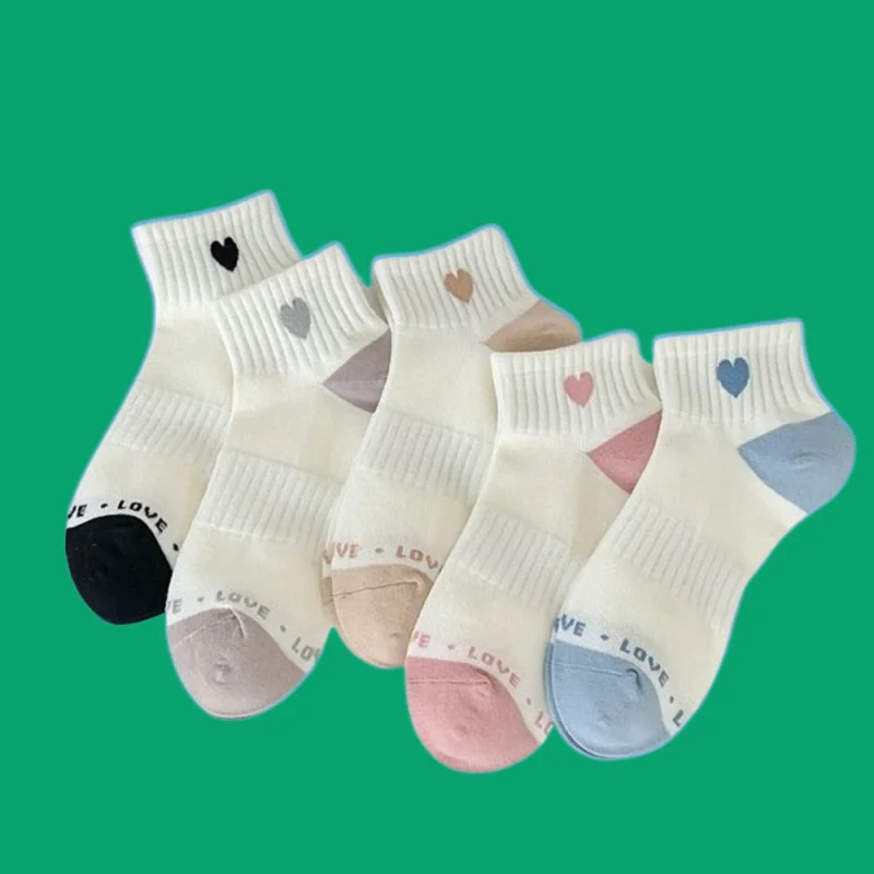 5/10 Pairs Women's Small Fresh Love Combed Cotton Breathable Sweat-absorbent Comfort Socks Spring And Summer Casual Socks