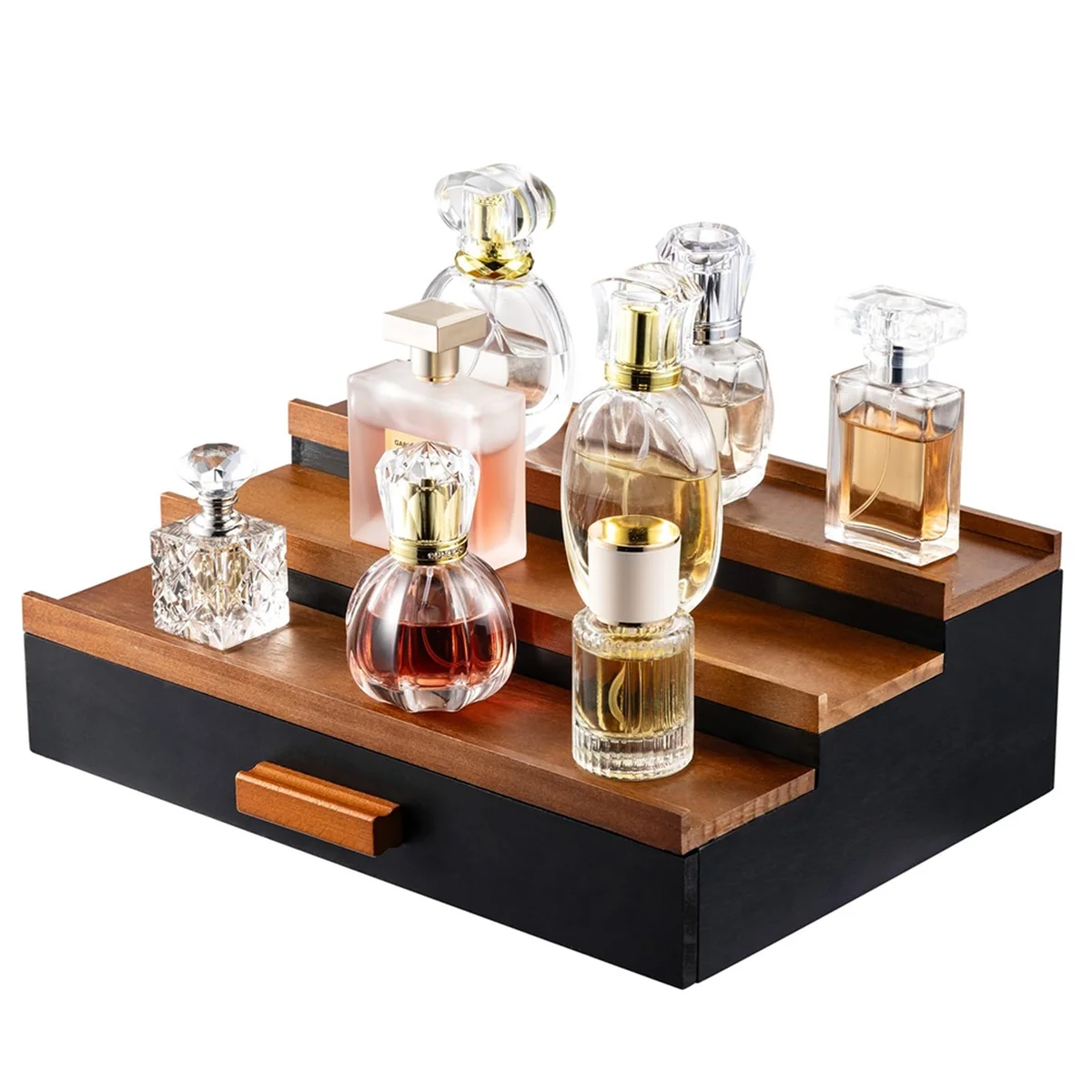 ABLK Wooden Cologne Display Stand Organizer for Men,3 Tier Cologne Display with Drawer Storage, Perfume Display Rack