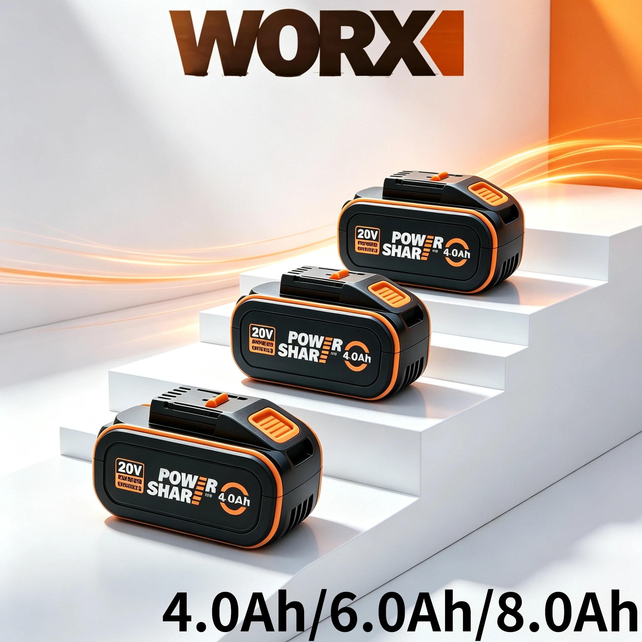 100% Original WORX 20V 4.0/6.0Ah Li‑ion Battery WA3054 WA3276 WA3406, Firm Lock Rechargeable Power Tool Battery