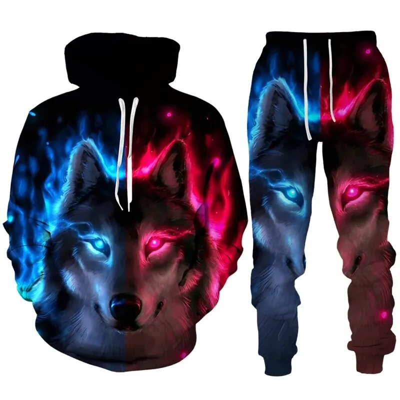 New Wolf Hoodie 3D Printed Hooded Suit Male Autumn Winter Casual Hooded Sweatshirt Sweatpants Tracksuits kids 2pc Set Sport Suit