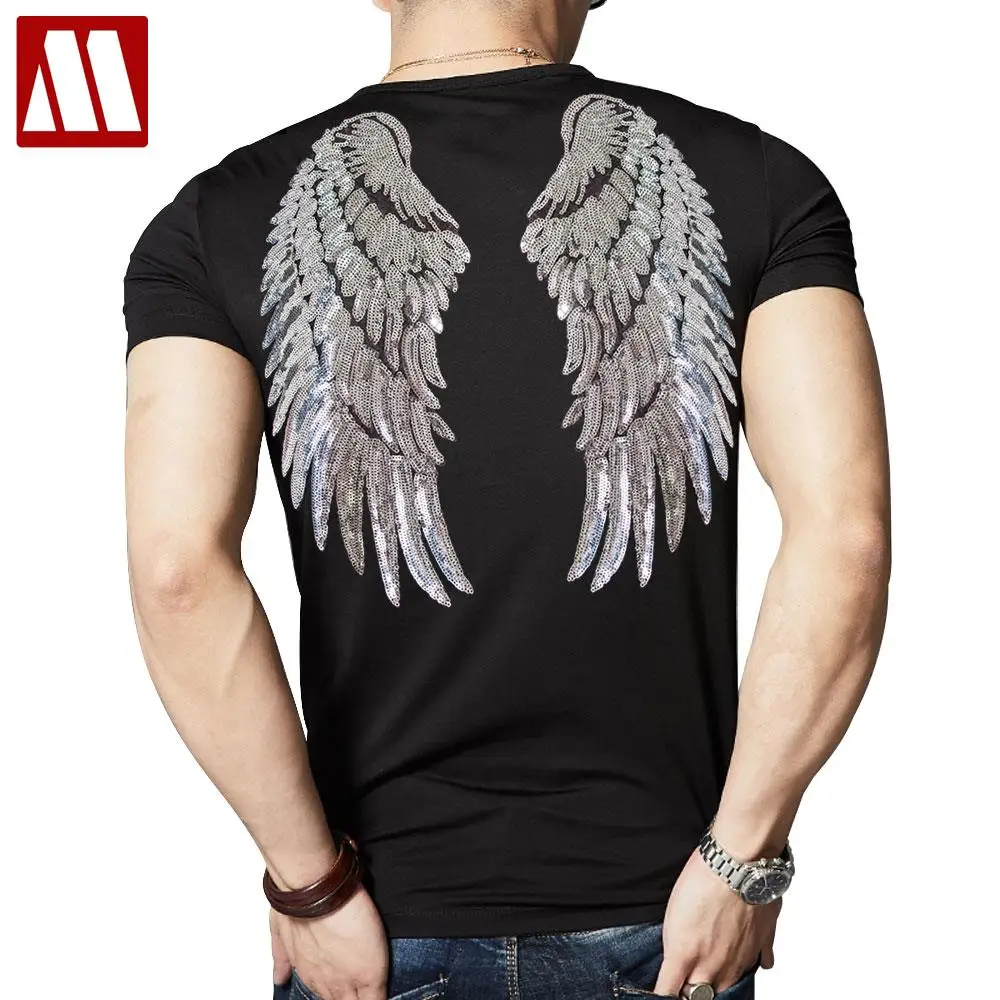 New Fashion Sequin Women Splice T Shirts Casual Angel Wings Man\'s Summer Tops Unisex Embroidery Short Sleeve Sequins T-shirts