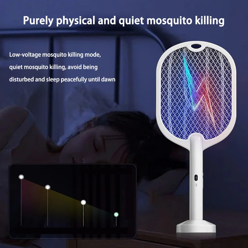 3000V 3In1 Electric Mosquito Swatter Upgraded Mosquito Swatter With TYPE-C Charging Racket Insect Killer With UV Light BugZapper