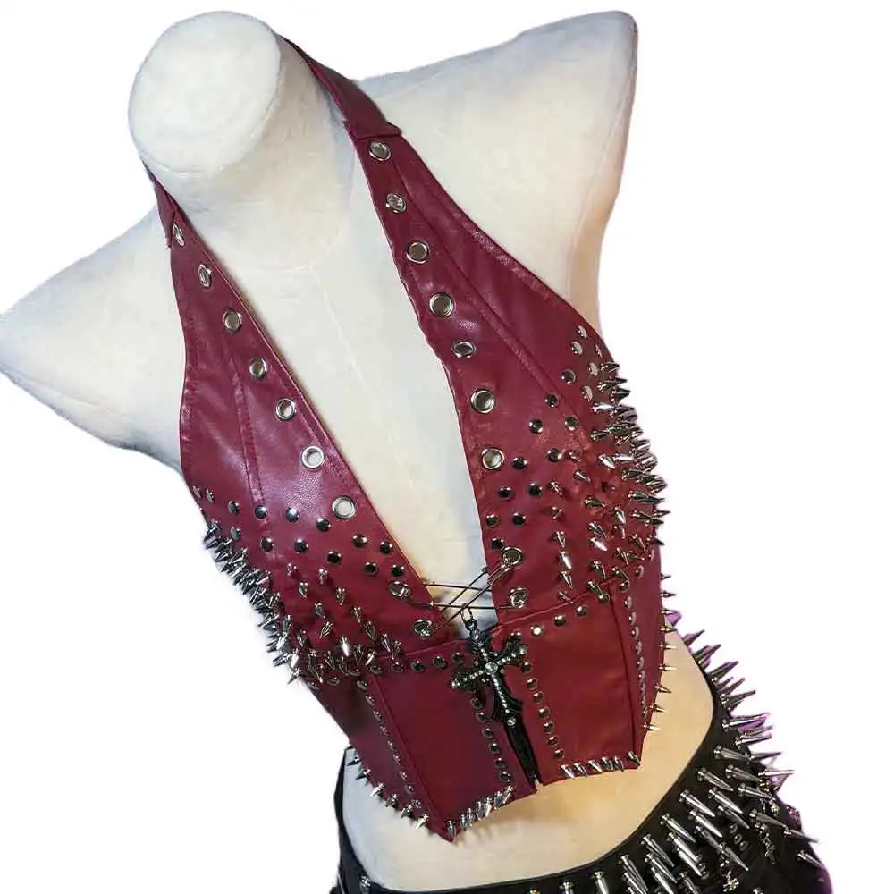 Goth Tops with Spikes Y2K T-shirt Spiked Emo Clothing E-Girls Vkei Punk Rock Clothes Gothic Tank ALT Scene Grunge Cyber