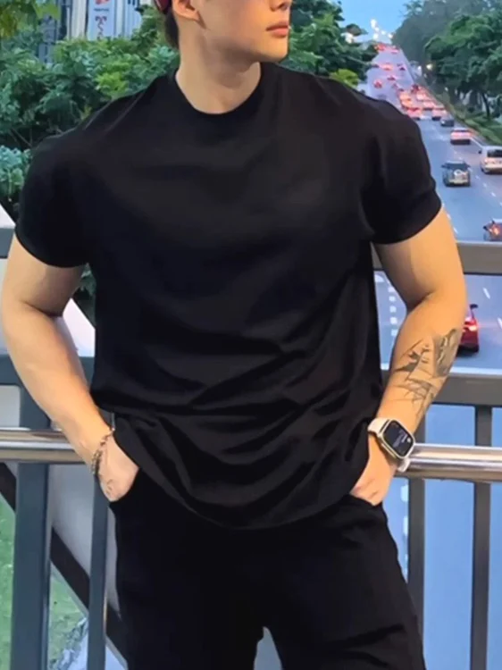 

Мужская спортивная футболка American Sle из ледяного шелка и хлопка, облегающая, с узкой талией, коротким рукавом, легкая, быстросохнущая