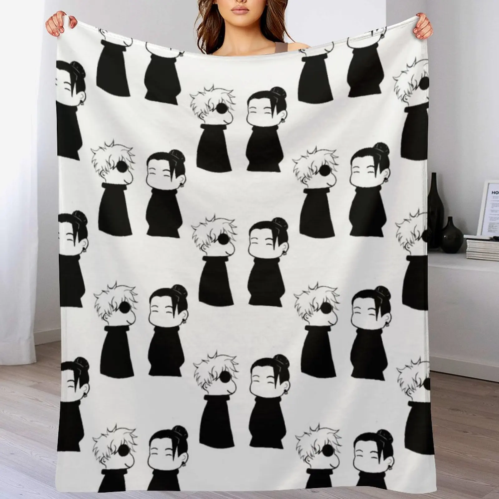 

low quality geto suguru and gojo satoru Throw Blanket Thins cosplay anime Cute Plaid Blankets