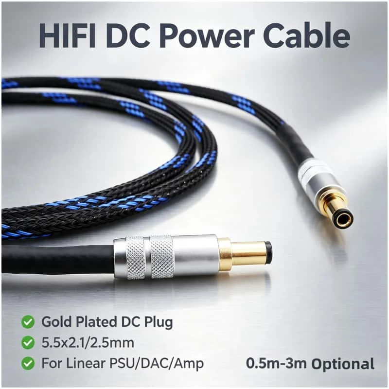 HIFI DC Power Cable 5.5x2.1mm 5.5x2.5mm Gold Plated OFC Silver Plated DC Cord for Linear Power Supply DAC Headphone Amp