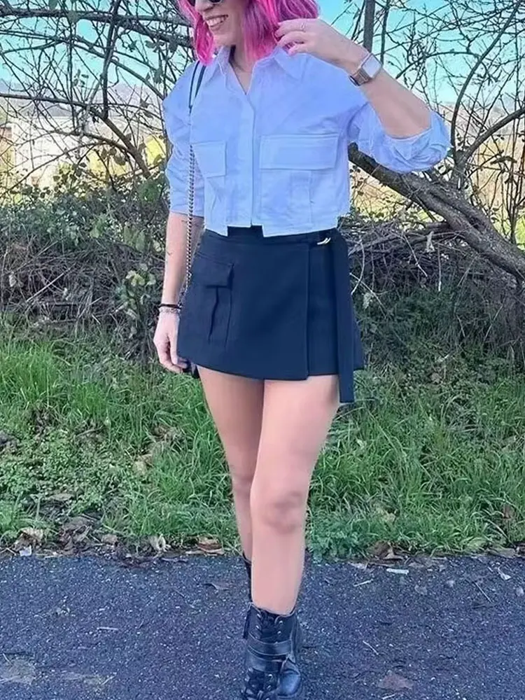 HH 2024 Women's Trendy Solid Causal Blouse Long Sleeves With Pockets Trim Turn-down Collar Chic Shirts Versatile Tops