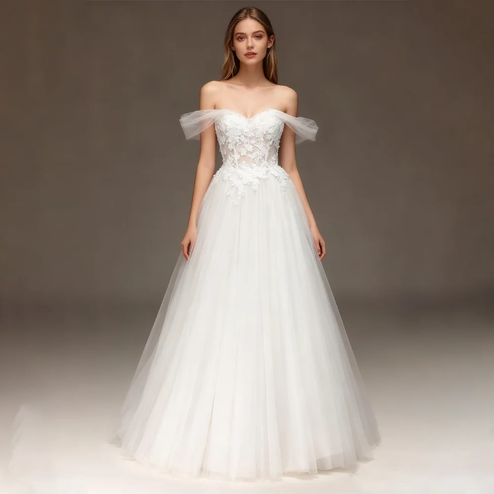 

MANRUIXIN Off The Shoulder Wedding Dresses Applique Lace Sweetheart Customized A Line Bridal Gowns Princess Vestidos De Novia