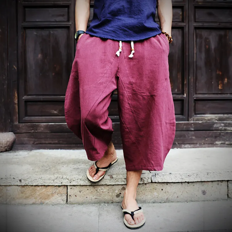 

Loose Wide Leg Cotton Linen Men's orts Seven-Foot Casual Harlan Pants Youth Trendy Spring Collection Thin Material