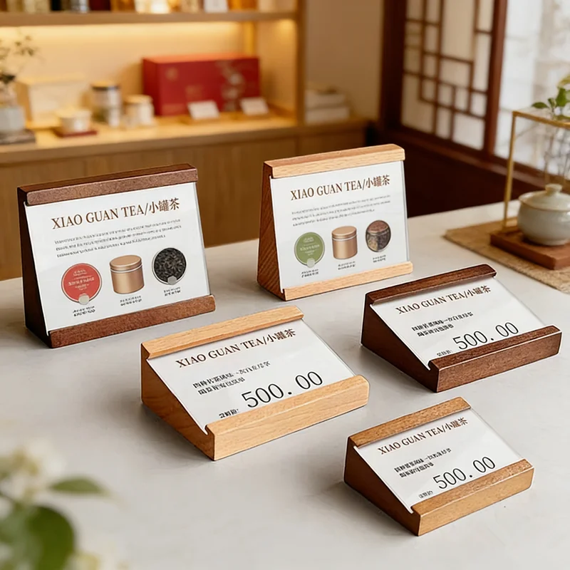 5 PCS 70x40mm Wood Base Acrylic Sign Holder Display Stand Table Number Name Card Paper Tags Slant Back Small Price Label Holder