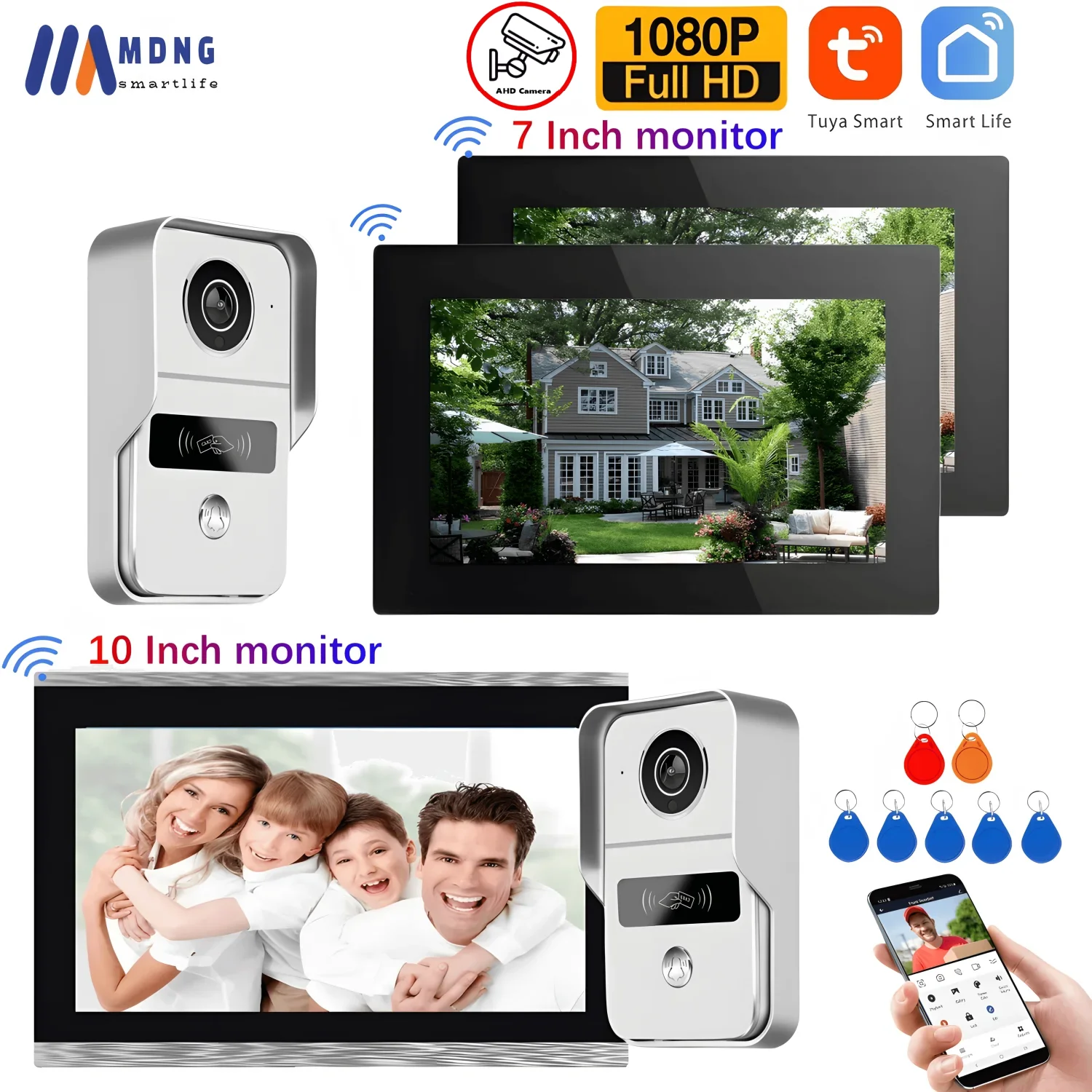 7 Inch Tuya Wireless Wifi Smart Video DoorPhone Intercom System With 1080P RFID Waterproof Outdoor Camera Remote Unlocking Home