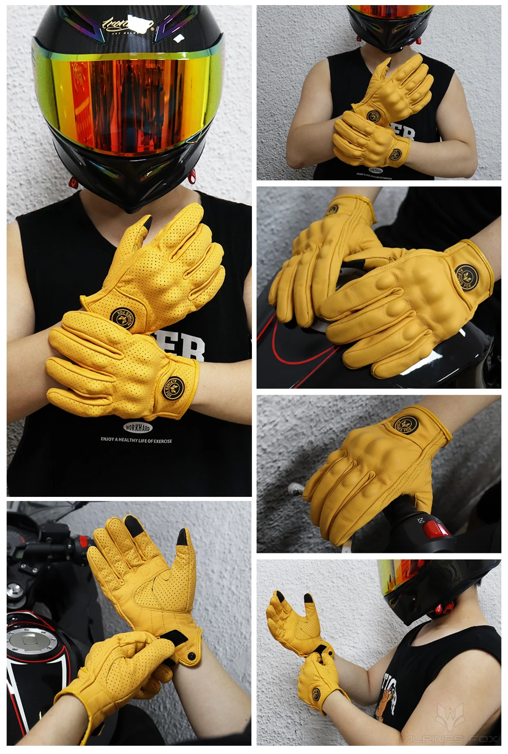 Vintage Ziegenleder Motorradhandschuhe Sommer Herren Gelb Retro Leder Motorradfahrer Guantes Motorrad Motocross Handschuh M-XXL – Detail 10