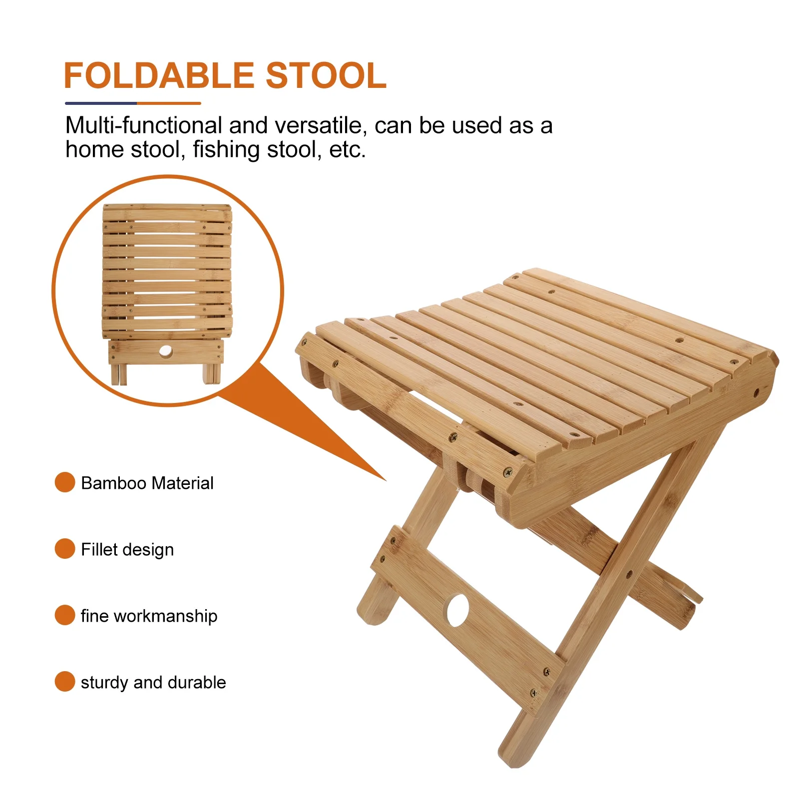 

Portable Fishing Bamboo Folding Stool For Outdoor Camping Hiking Travel Beach Garden Use Multi-Functional Sturdy Adult Step