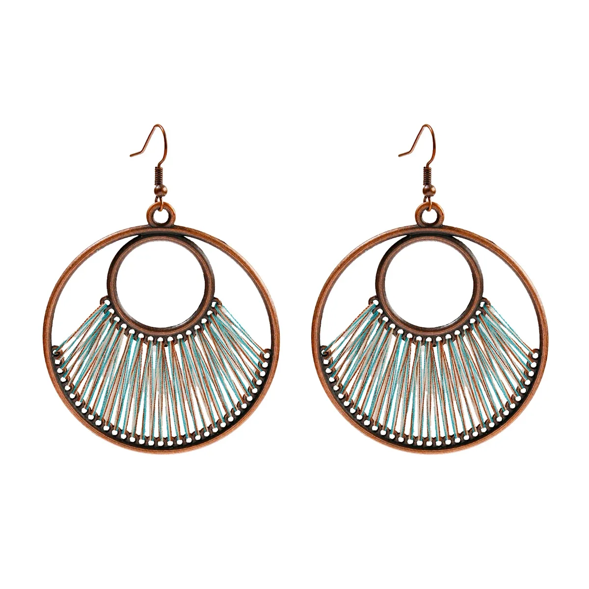 Boho Multi-Style Handmade Thread Wrapped Earring for Women Fashion Rope Wrap Round Triangle Dangle Earrings Female Jewelry Gift image 3