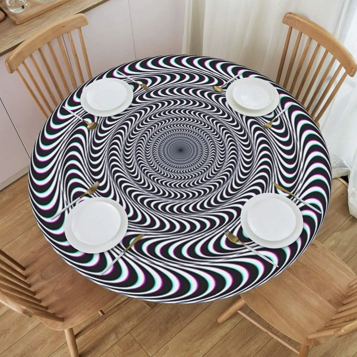 Amazing Hypnotic Optical Illusion Hypnotic Psychedelic Spiral Round Tablecloth Table Cloth for Kitchen Events Dining Table Cover