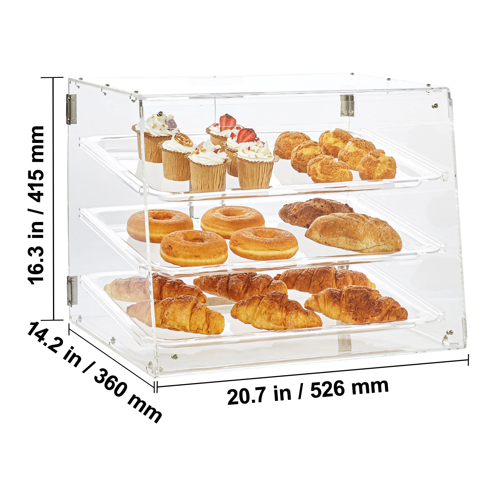 SucceBuy 2/3-Tier Commerciële Acryl Gebak Bakkerij Vitrine met Achterdeur Toegang & Verwijderbare Planken voor Donut Bagels Cake