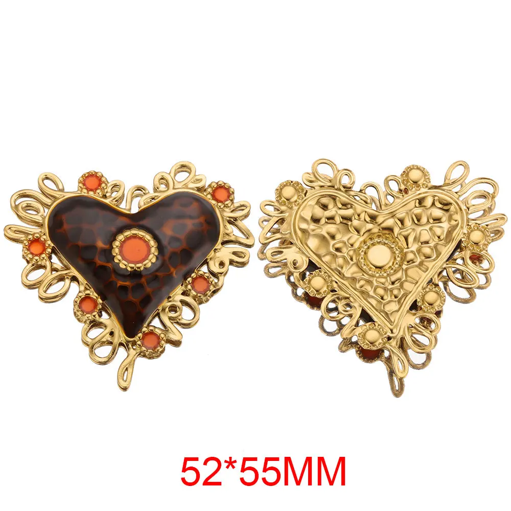 2pcs 55MM Stainless Steel Vintage Large Baroque Brown Sacred Heart Charm Pendant Earring Necklace Bracelet Jewelry Making Craft