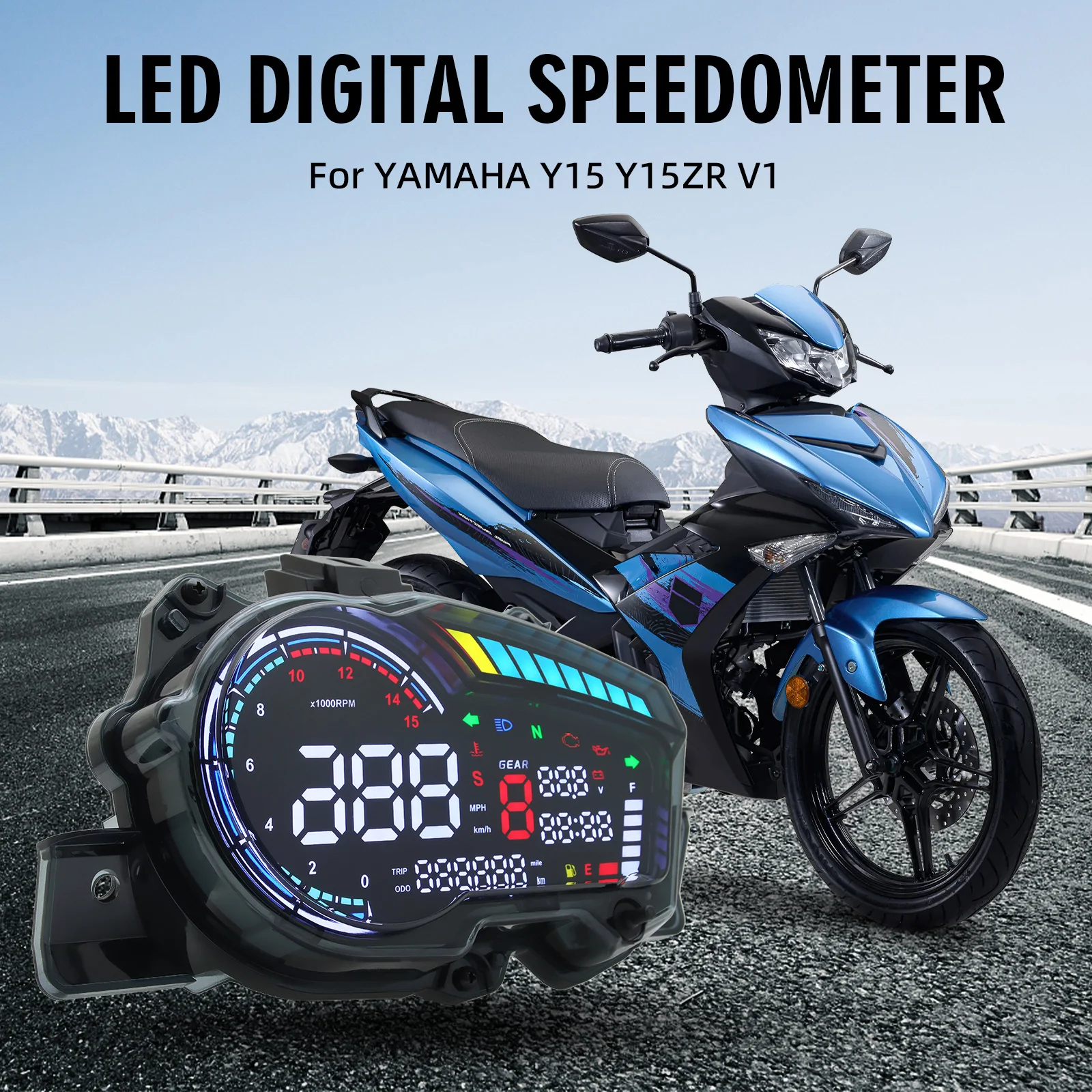 Motorcycle LCD Digital Speed Gauge RPM Display Gear Clock Gauge Fuel Gauge Odometer Voltage Dashboard For YAMAHA Y15 Y15ZR V1