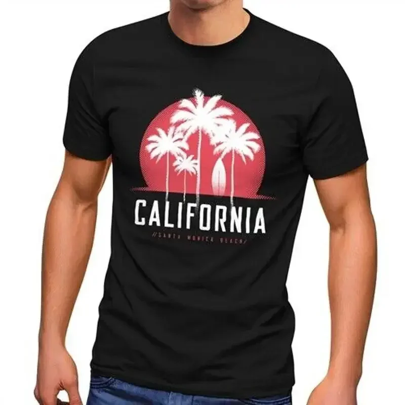 Mens California Palm Santa Monica Beach Summer Sun Fashion T-Shirt