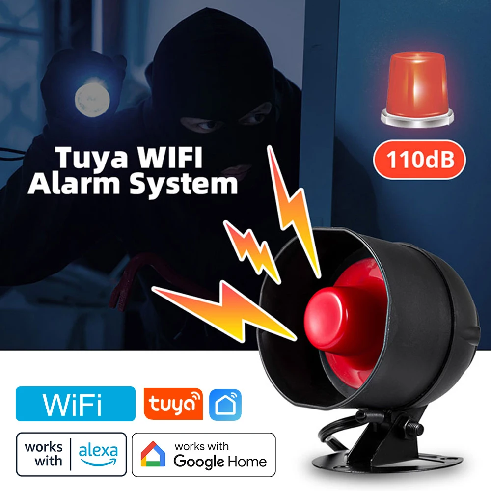 Tuya WiFi Wireless Alarm System Home Security Burglar loudly Siren 433MHz Motion Infrare Detector Door Sensor Alexa Google Home