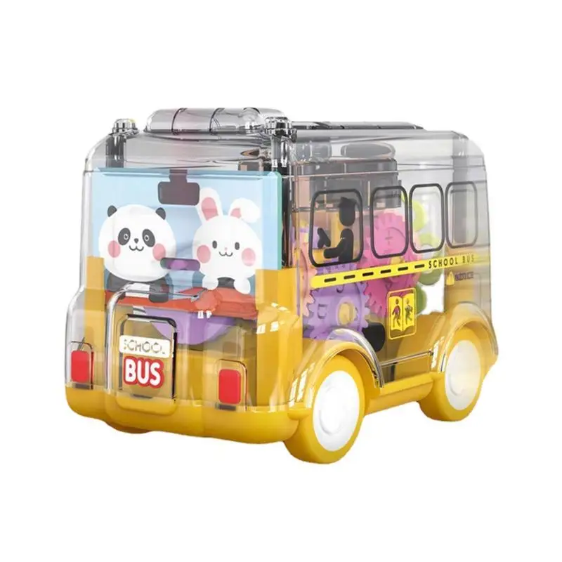 Light Up Gear Bus Inertia Friction Powered Interactive Gear Toy Car Cartoon Educational Toy With No Battery Colorful Vehicle Toy