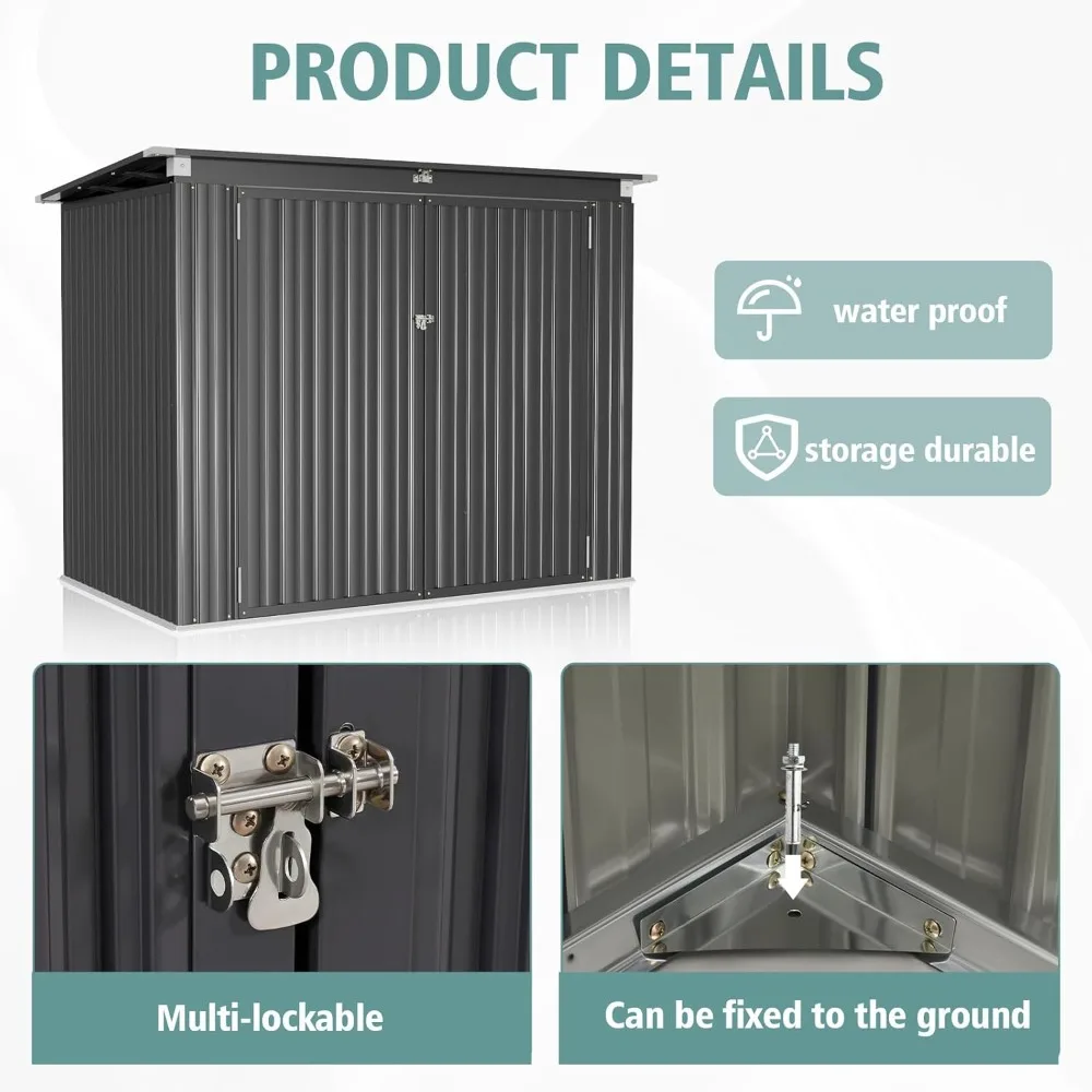 

80 Cu. Ft Outdoor Trash Can Storage, 5x3 Ft Outdoor Storage Shed, Horizontal Metal Shed w/Lockable Doors & Waterproof Lid