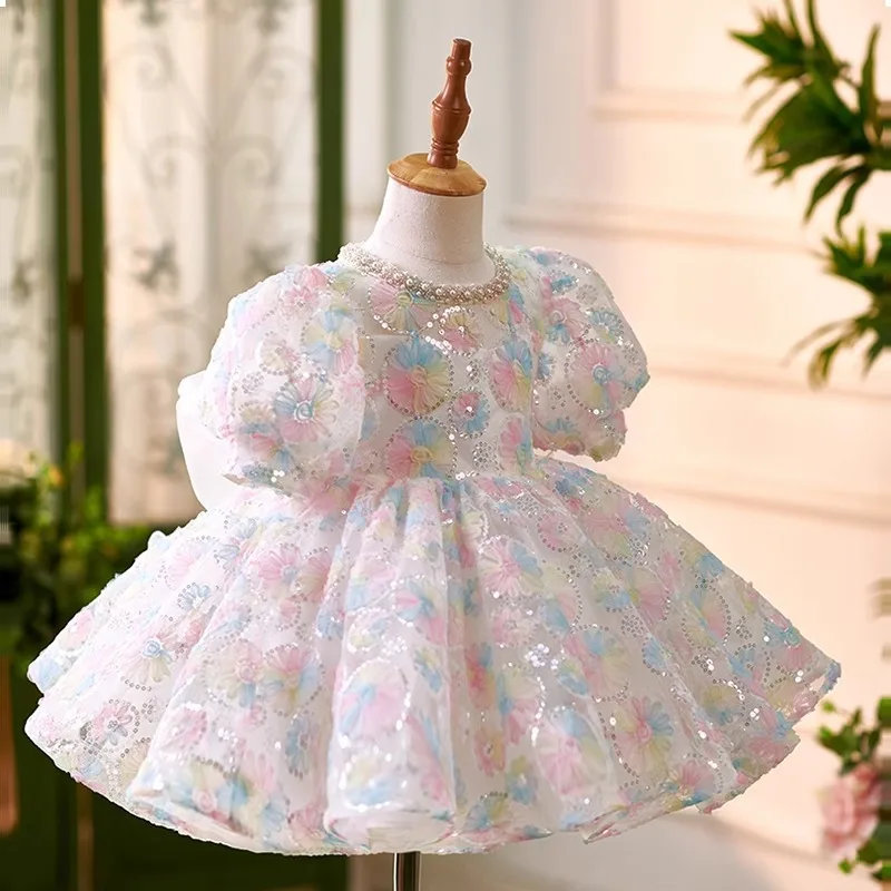 Baby Mädchen Geburtstags feier Kleid Säugling Sommer Taufe Kleid Perle Blume Hochzeit Kostüm Kinder Kleidung Kleinkind Vestidos