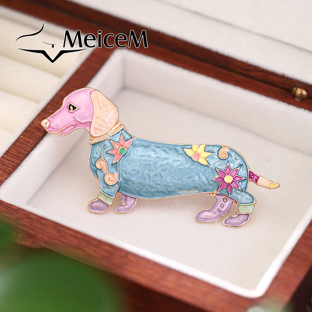 MeiceM Brooch Zinc Alloy Animal Cute Puppy Color Drop Oil Delicate Light Luxury Design Elegant Temperament Brooch For Women