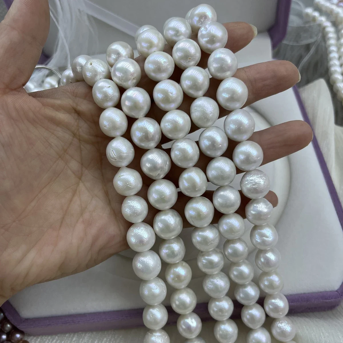 

big 12-13mm Natural Freshwater Pearl AAA Near Round Beads Charms for DIY Women Men Necklace Jewelry Making Accessories