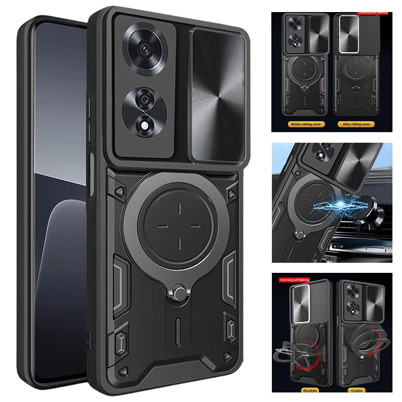 For Oppo A60 4G Case Armor Magnetic Holder Ring Phone Case For Opo Appo A 60 4G 2024 CPH2631 6.67" Slide Lens Protect Back Cover