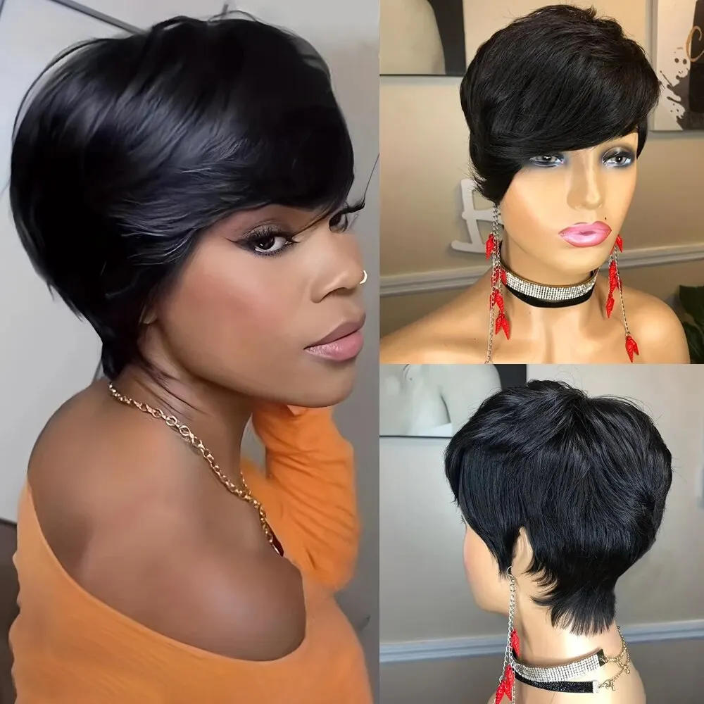 

Парик Из прямых человеческих волос короткий Боб с челкой, парик длинный машинной работы без клея, 150% волнистые волосы для женщин