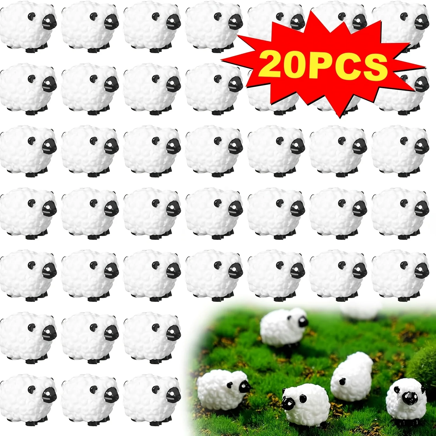 20Pcs Mini White Resin Sheep Figurines Micro Landscape Moss Garden Indoor Outdoor Decor Ornaments
