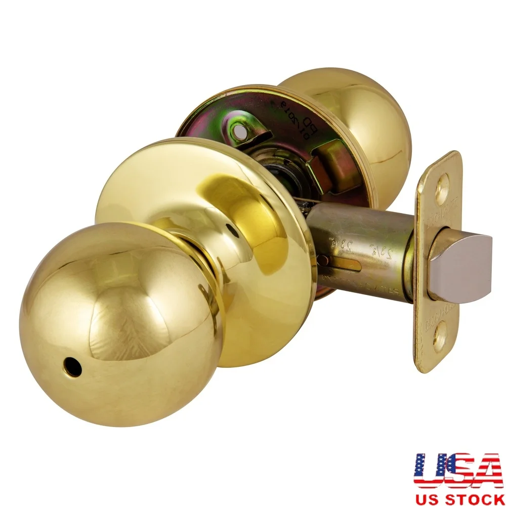 

Privacy Door Knob 2-Way Latch Polished Brass Bedrooms Bathrooms ANSI Grade-3 Security Fits Standard Doors