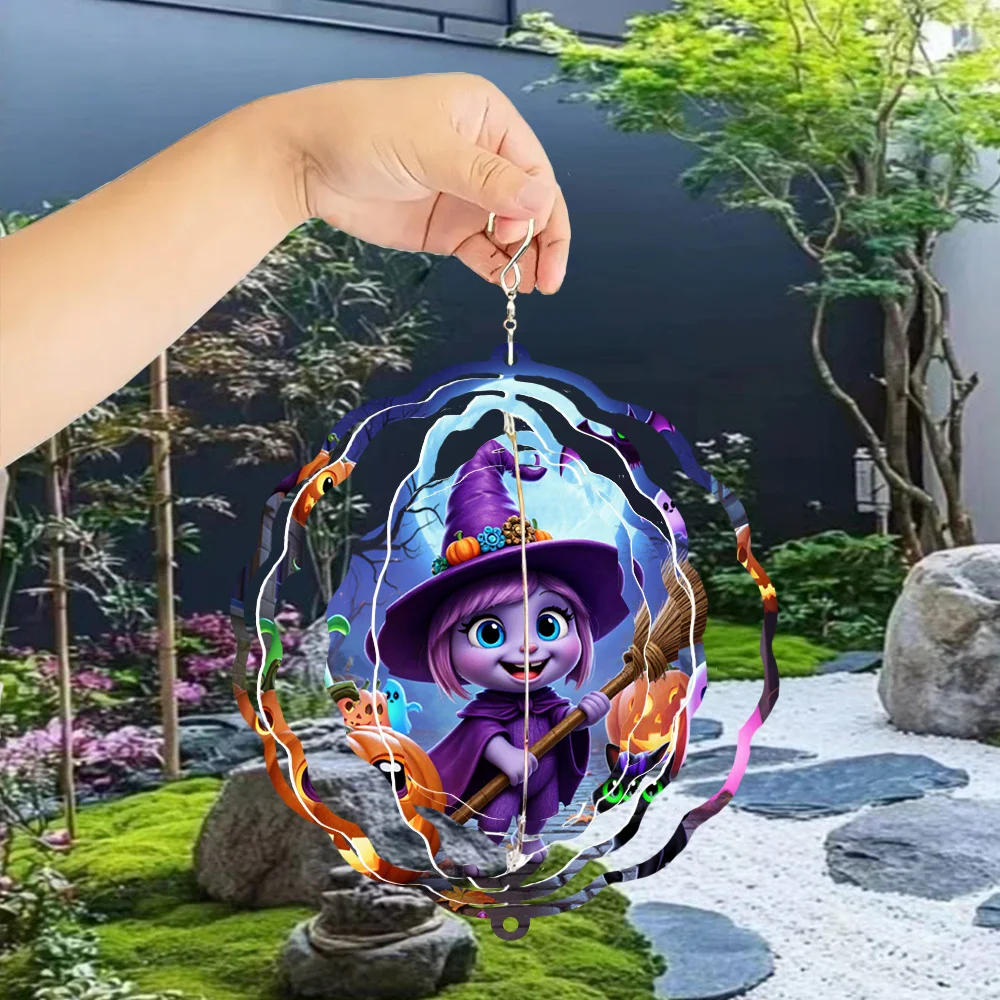 CIFBUY 3D Wind Chime Witch Black Cat Ghost Pumpkin Metal 360° Rotating Hook Yard Patio Lawn Decor Outdoor Bird Repeller Gift