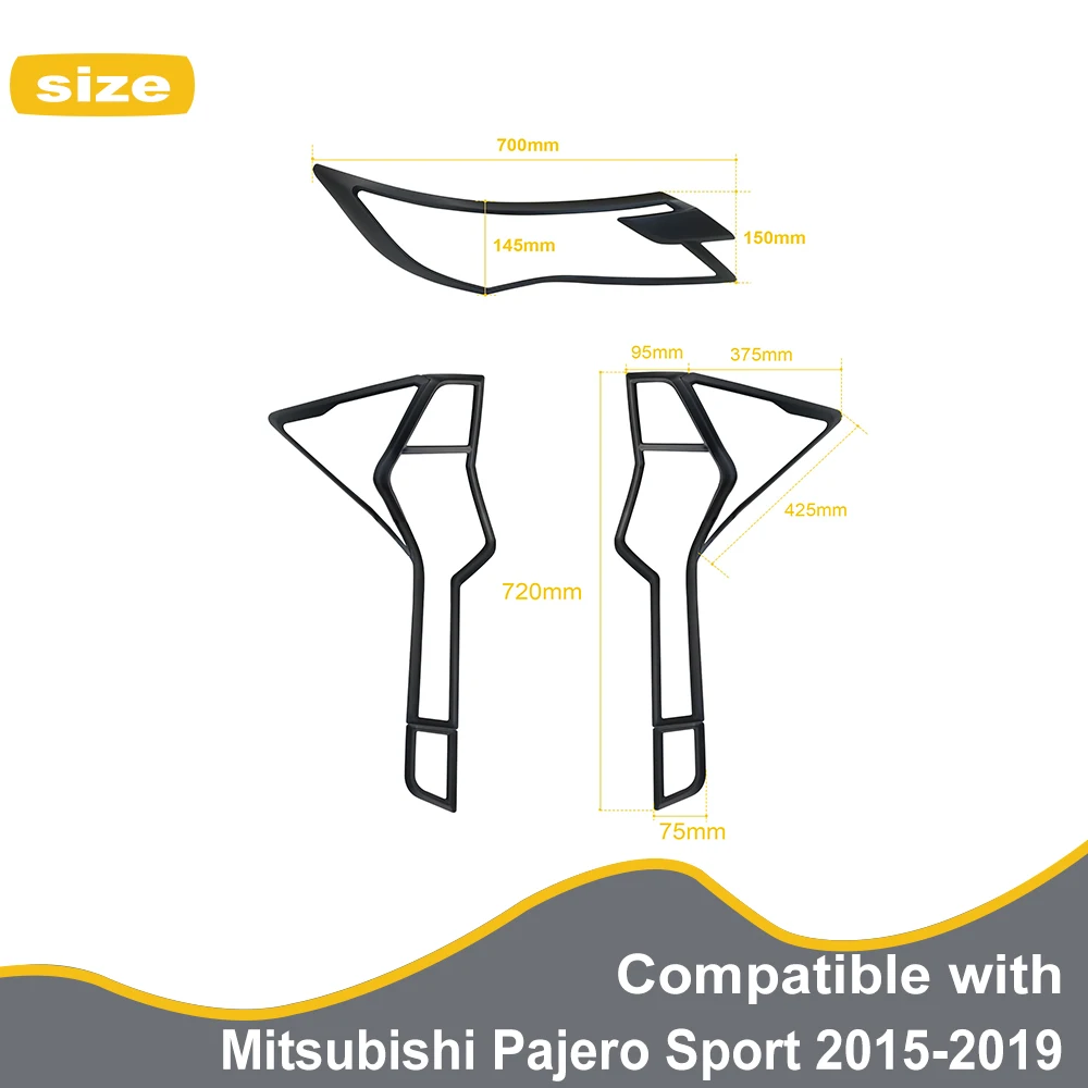 Headlight Tail Light Covers for Mitsubishi Pajero Sport 2015-2019 Montero Sport  ABS Matte Black Lamp Hoods Exterior Accessories